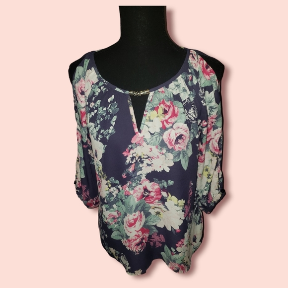A. Byer | Tops | A Byer Semi Sheer Floral Peekaboo Shoulder Top Size ...